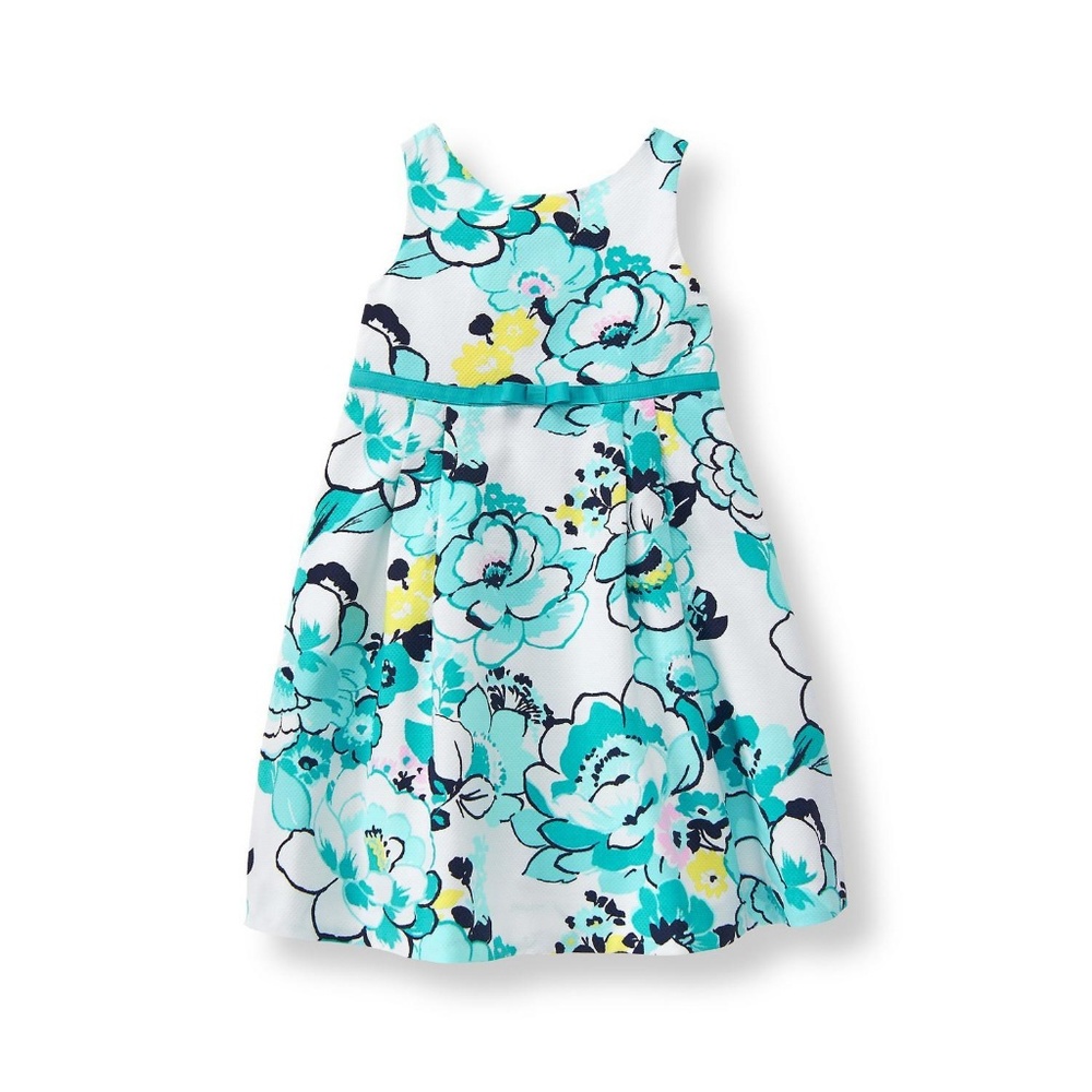 NWT Janie and Jack teal floral pique dress 12-18 m